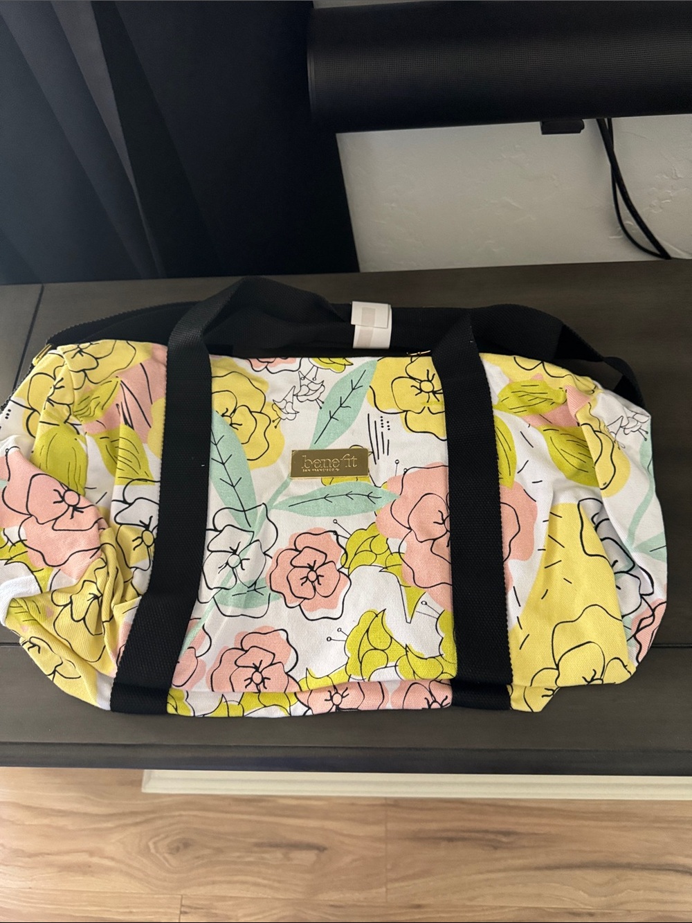 Benefit Floral Canvas Travel Bag in Yellow, Pink & Black P 12